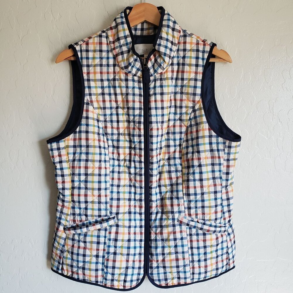 Talbots Diamond Quilted Plaid Lightweight Puffer Vest Blue/Multi Womens M Petite